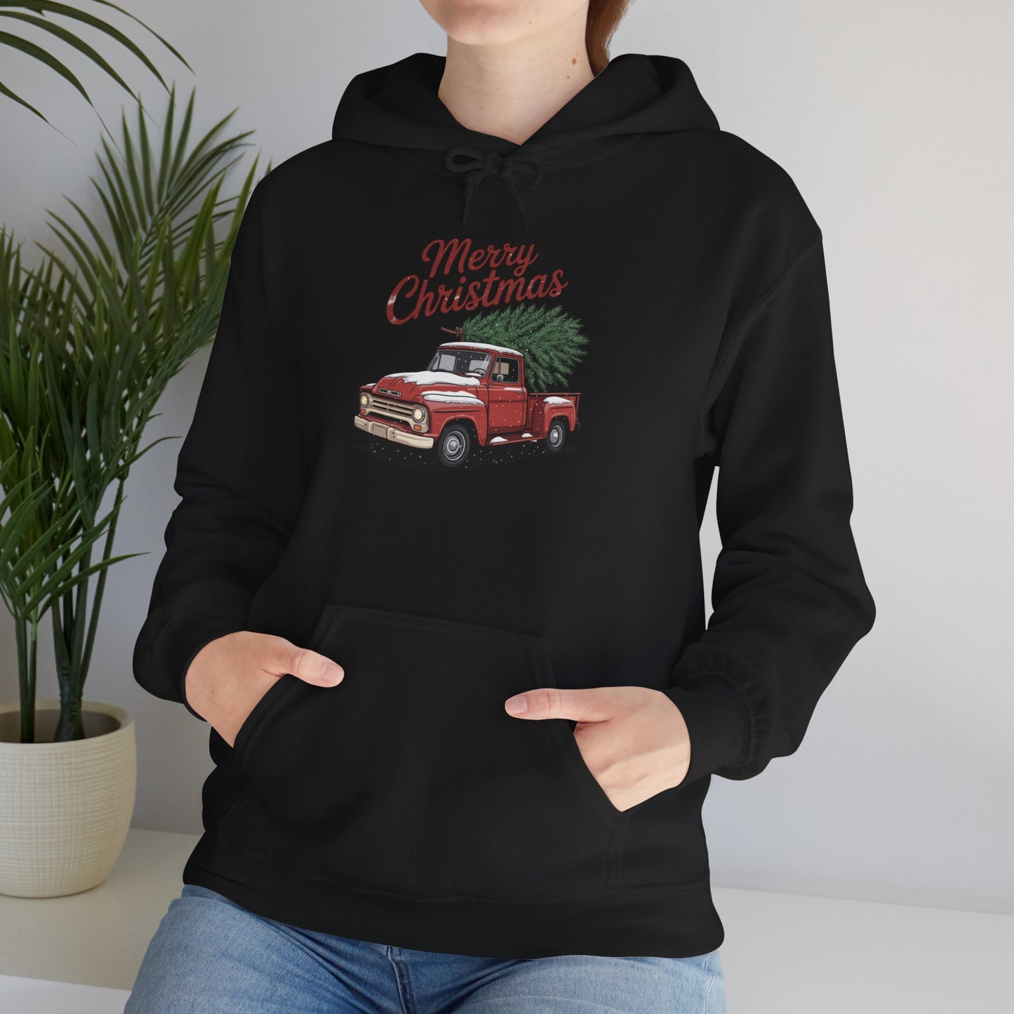 Vintage Christmas Hoodie - Merry Christmas Truck Design