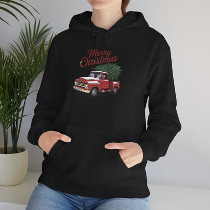 Vintage Christmas Hoodie - Merry Christmas Truck Design