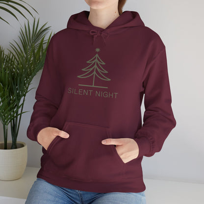 Hooded Sweatshirt Minimalist Evergreen Tree Silent Night Design