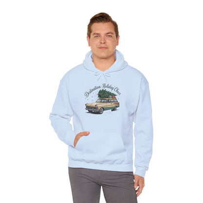 Hooded Sweatshirt Vintage Car Christmas Tree Destination Holiday Cheer