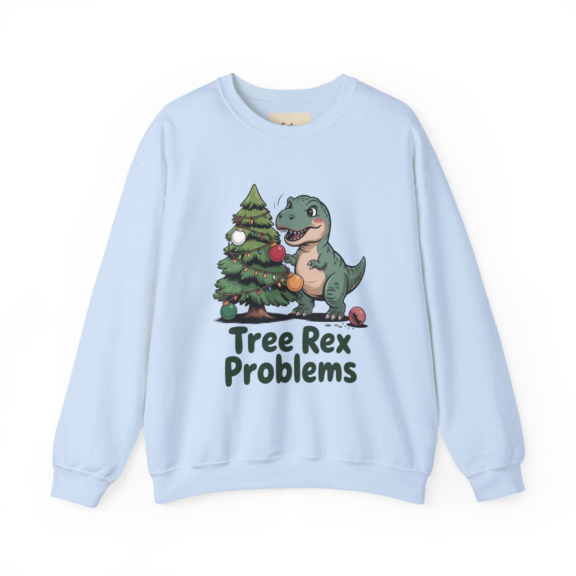 Get festive with the Christmas Crewneck Sweatshirt – Tree Rex Problems. Cozy, fun, and ideal for holiday parties or gifting this season.