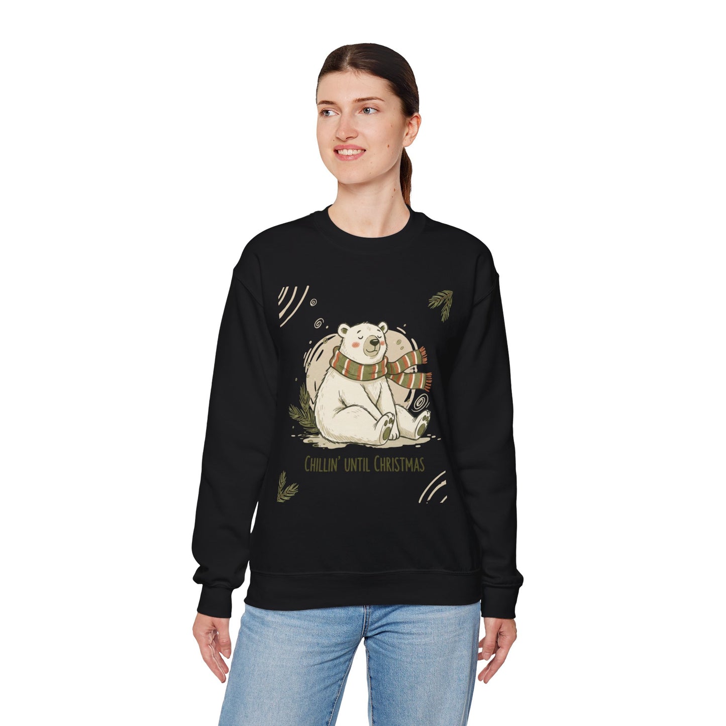 Crewneck Sweatshirt - Chillin' until Christmas - Polar Bear Scarf Design