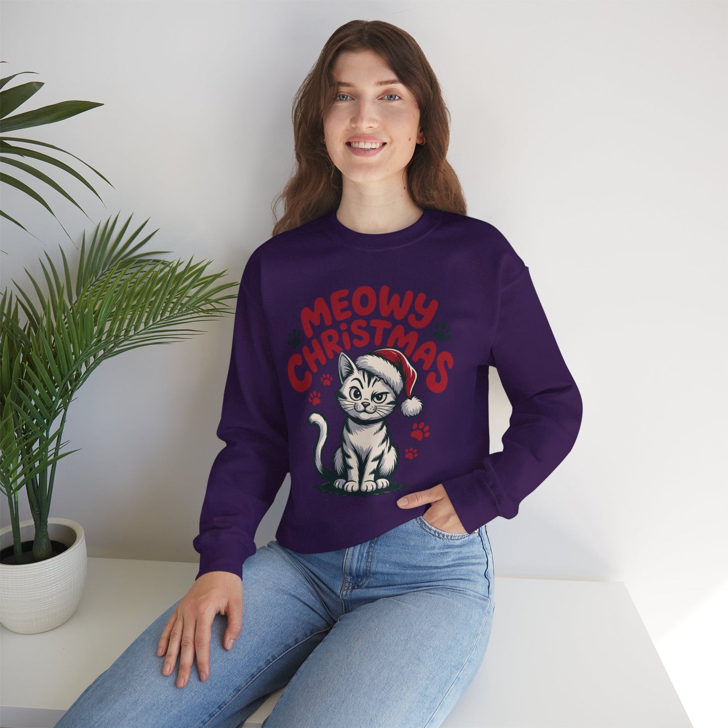 Christmas Sweatshirt - Sassy Cat Meowy Christmas