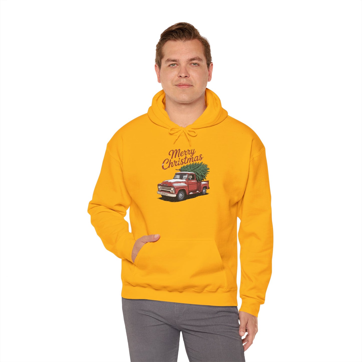 Vintage Christmas Hoodie - Merry Christmas Truck Design