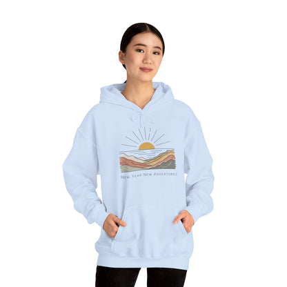 Hooded Sweatshirt Sunrise Mountains New Year New Adventures Motivational Aesthetic Earth Tones