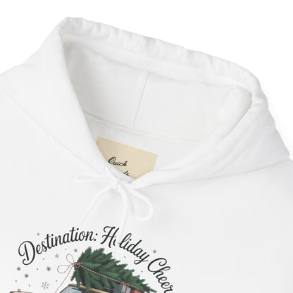 Hooded Sweatshirt Vintage Car Christmas Tree Destination Holiday Cheer