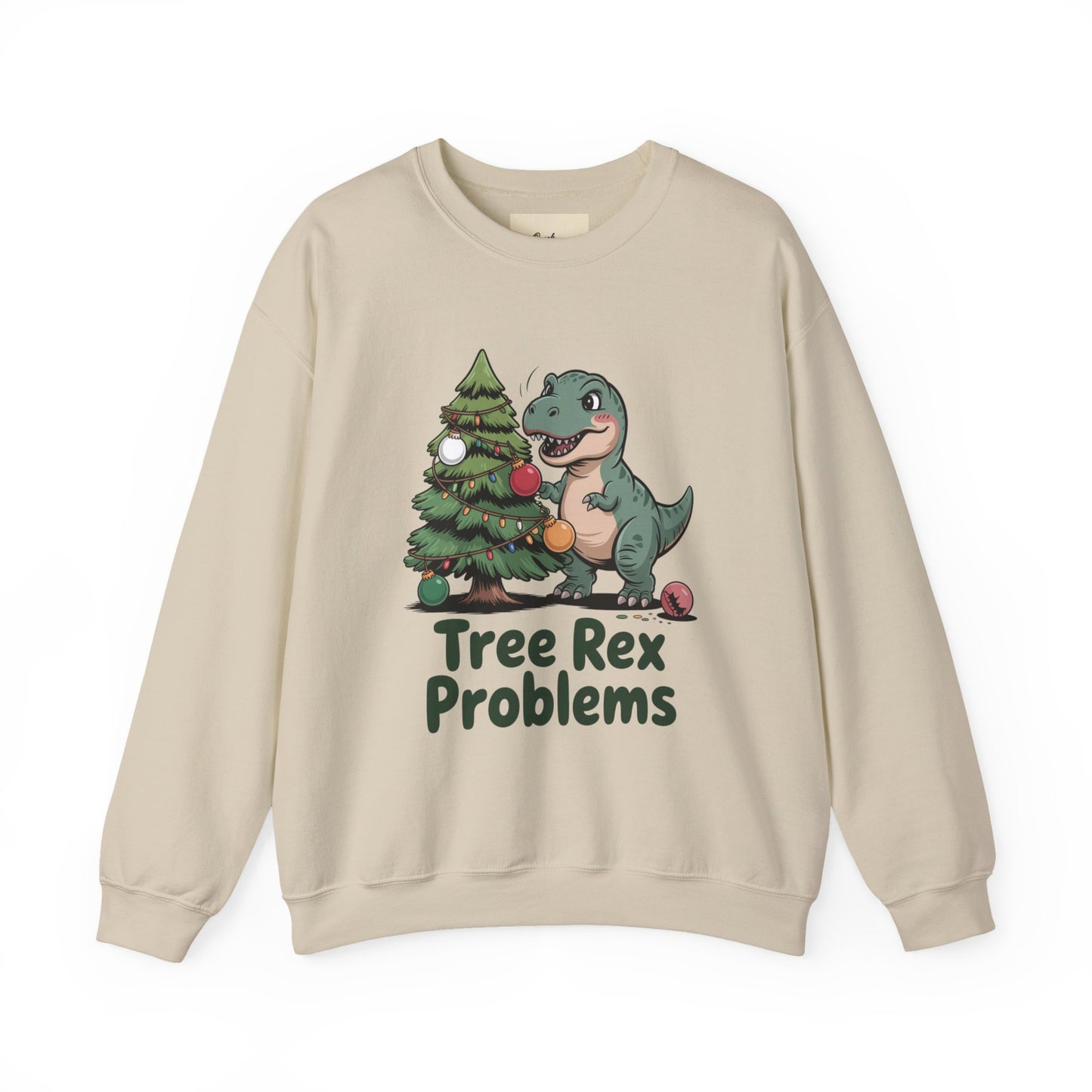 Get festive with the Christmas Crewneck Sweatshirt – Tree Rex Problems. Cozy, fun, and ideal for holiday parties or gifting this season.