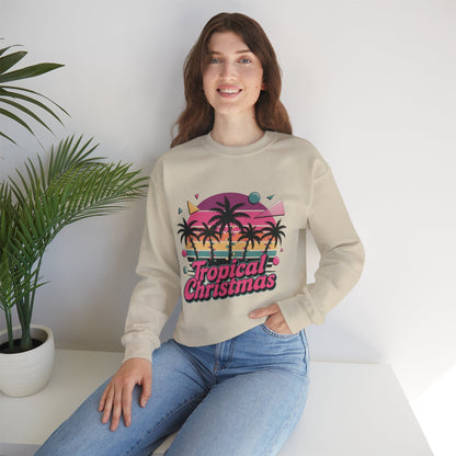 Tropical Christmas Sweatshirt with Neon Sunset Gradient Design