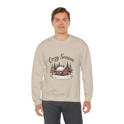 Crewneck Sweatshirt Cozy Season Cabin Snow Hand-Drawn Mocha Tones