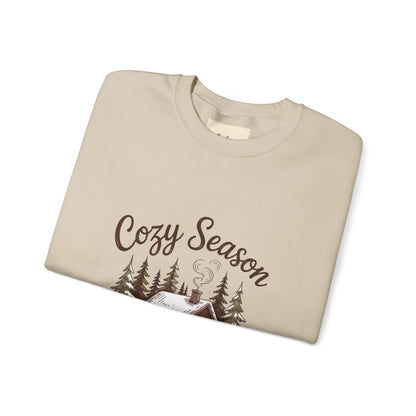 Crewneck Sweatshirt Cozy Season Cabin Snow Hand-Drawn Mocha Tones