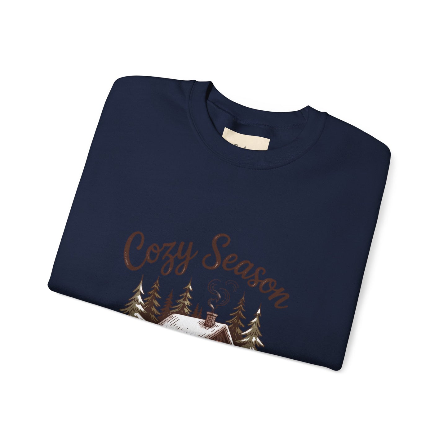 Crewneck Sweatshirt Cozy Season Cabin Snow Hand-Drawn Mocha Tones
