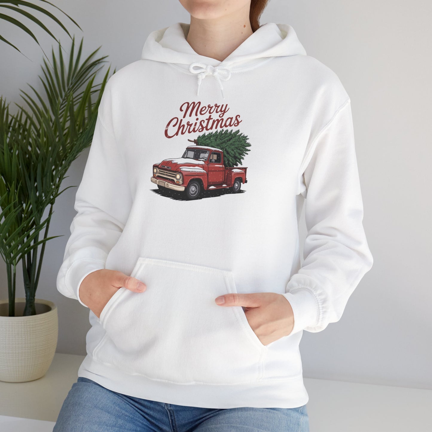 Vintage Christmas Hoodie - Merry Christmas Truck Design