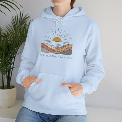 Hooded Sweatshirt Sunrise Mountains New Year New Adventures Motivational Aesthetic Earth Tones