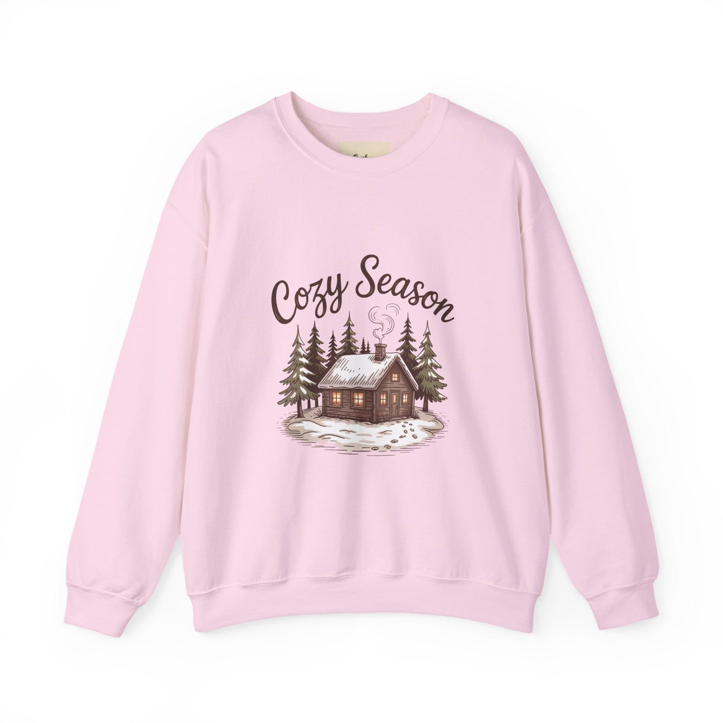 Crewneck Sweatshirt Cozy Season Cabin Snow Hand-Drawn Mocha Tones