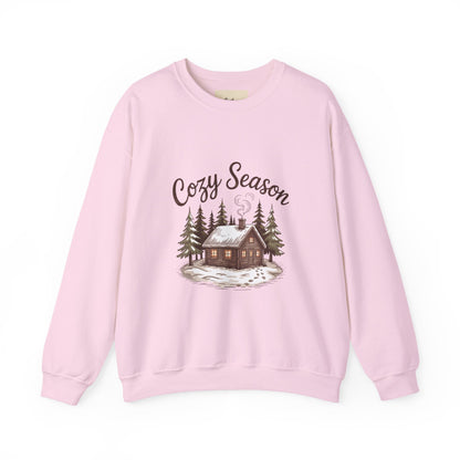 Crewneck Sweatshirt Cozy Season Cabin Snow Hand-Drawn Mocha Tones