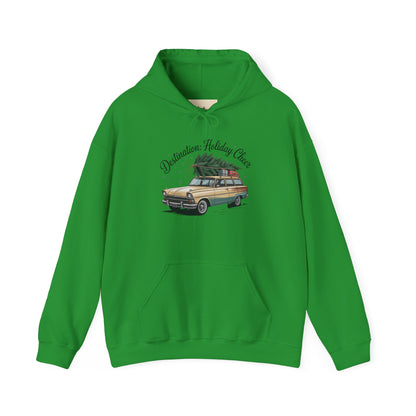 Hooded Sweatshirt Vintage Car Christmas Tree Destination Holiday Cheer