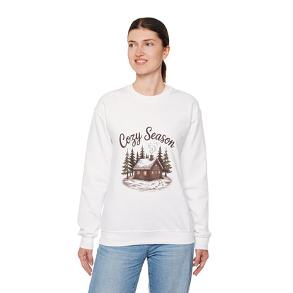 Crewneck Sweatshirt Cozy Season Cabin Snow Hand-Drawn Mocha Tones