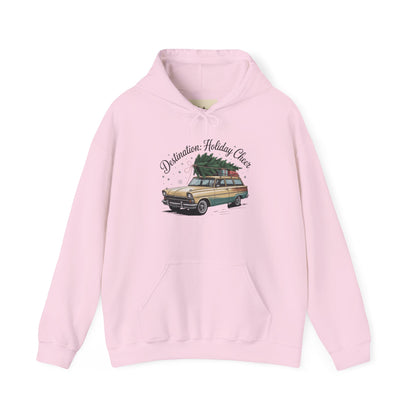 Hooded Sweatshirt Vintage Car Christmas Tree Destination Holiday Cheer