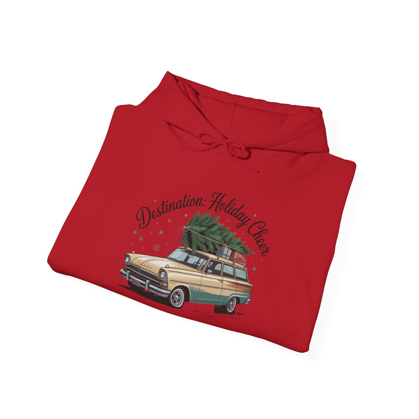 Hooded Sweatshirt Vintage Car Christmas Tree Destination Holiday Cheer