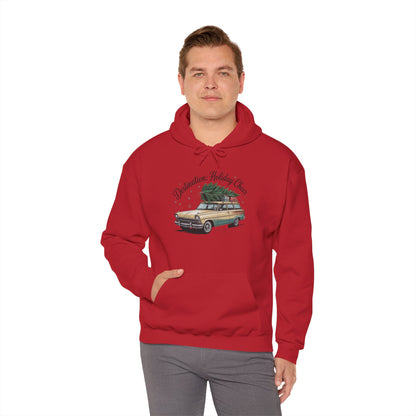 Hooded Sweatshirt Vintage Car Christmas Tree Destination Holiday Cheer