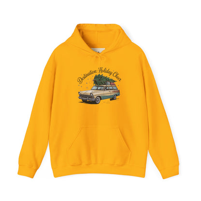 Hooded Sweatshirt Vintage Car Christmas Tree Destination Holiday Cheer