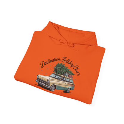 Hooded Sweatshirt Vintage Car Christmas Tree Destination Holiday Cheer
