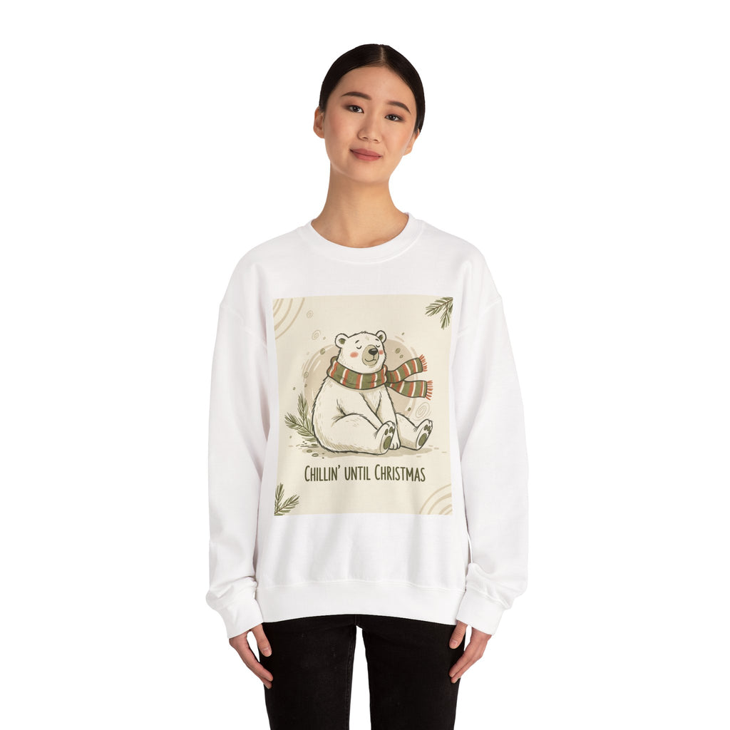 Crewneck Sweatshirt - Chillin' until Christmas - Polar Bear Scarf Design
