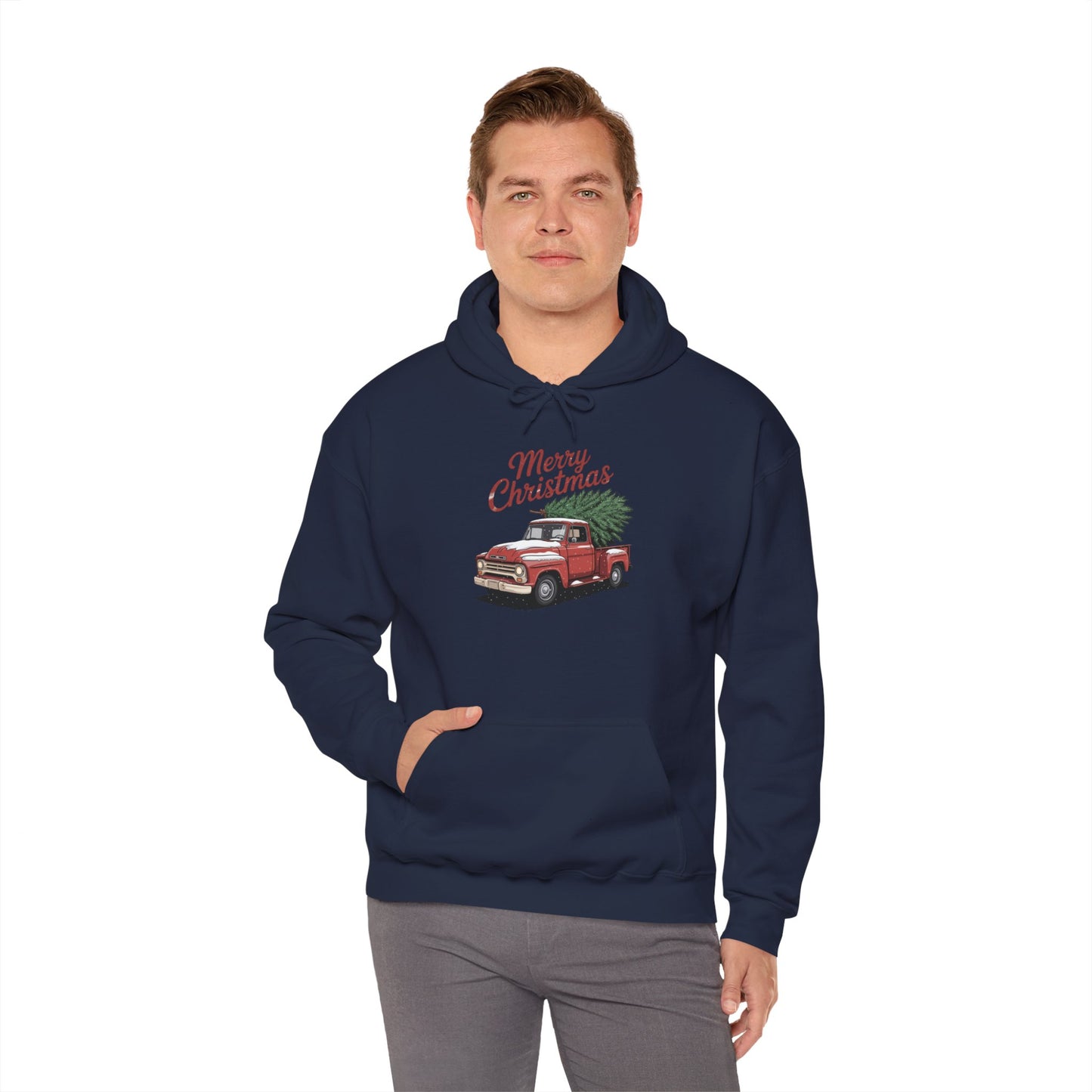 Vintage Christmas Hoodie - Merry Christmas Truck Design