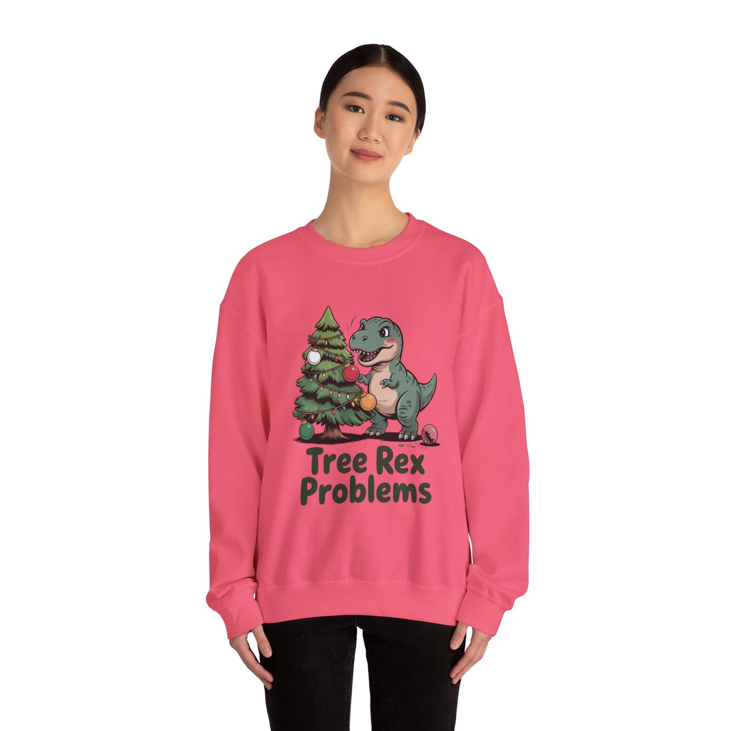 Get festive with the Christmas Crewneck Sweatshirt – Tree Rex Problems. Cozy, fun, and ideal for holiday parties or gifting this season.