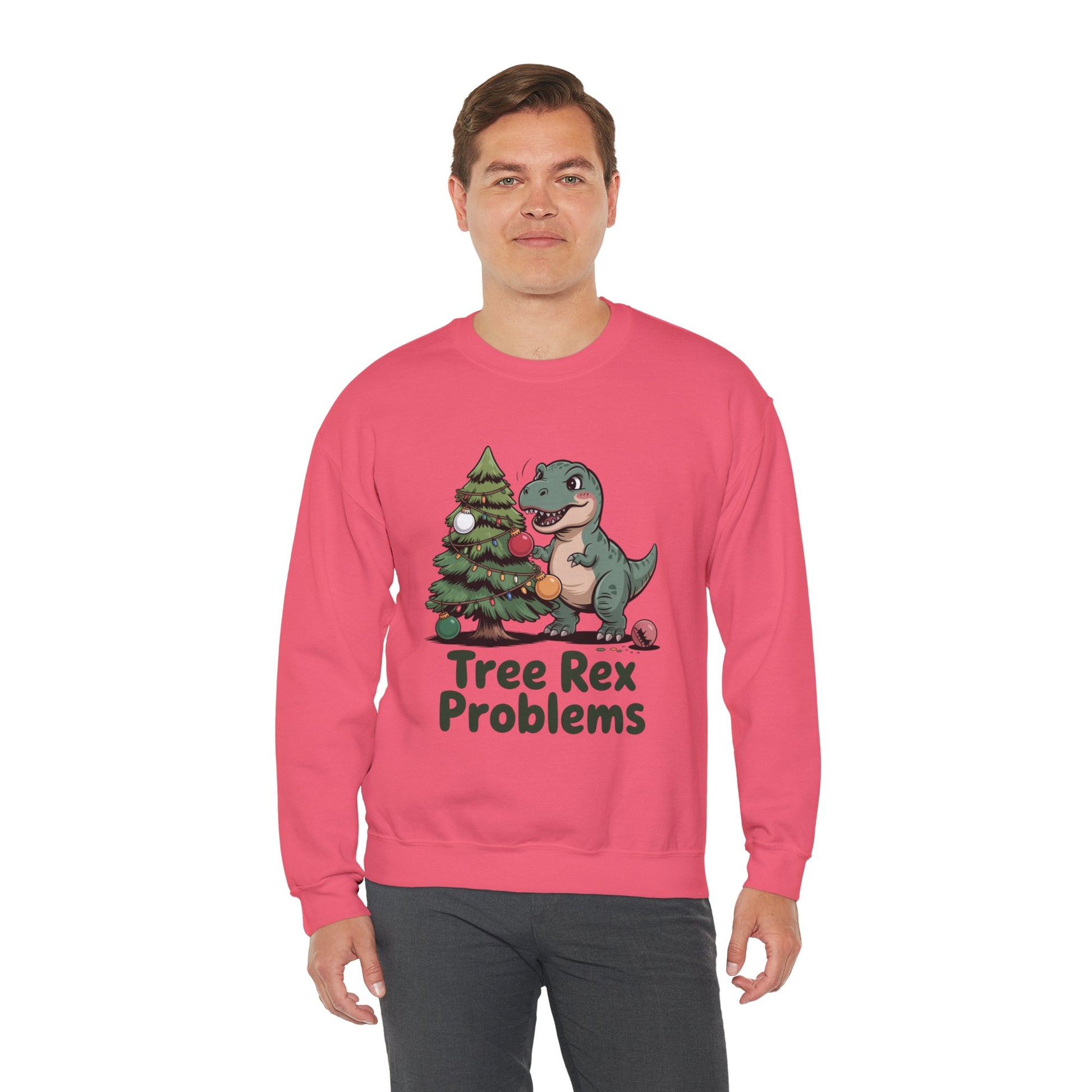 Get festive with the Christmas Crewneck Sweatshirt – Tree Rex Problems. Cozy, fun, and ideal for holiday parties or gifting this season.