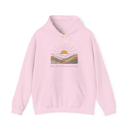 Hooded Sweatshirt Sunrise Mountains New Year New Adventures Motivational Aesthetic Earth Tones