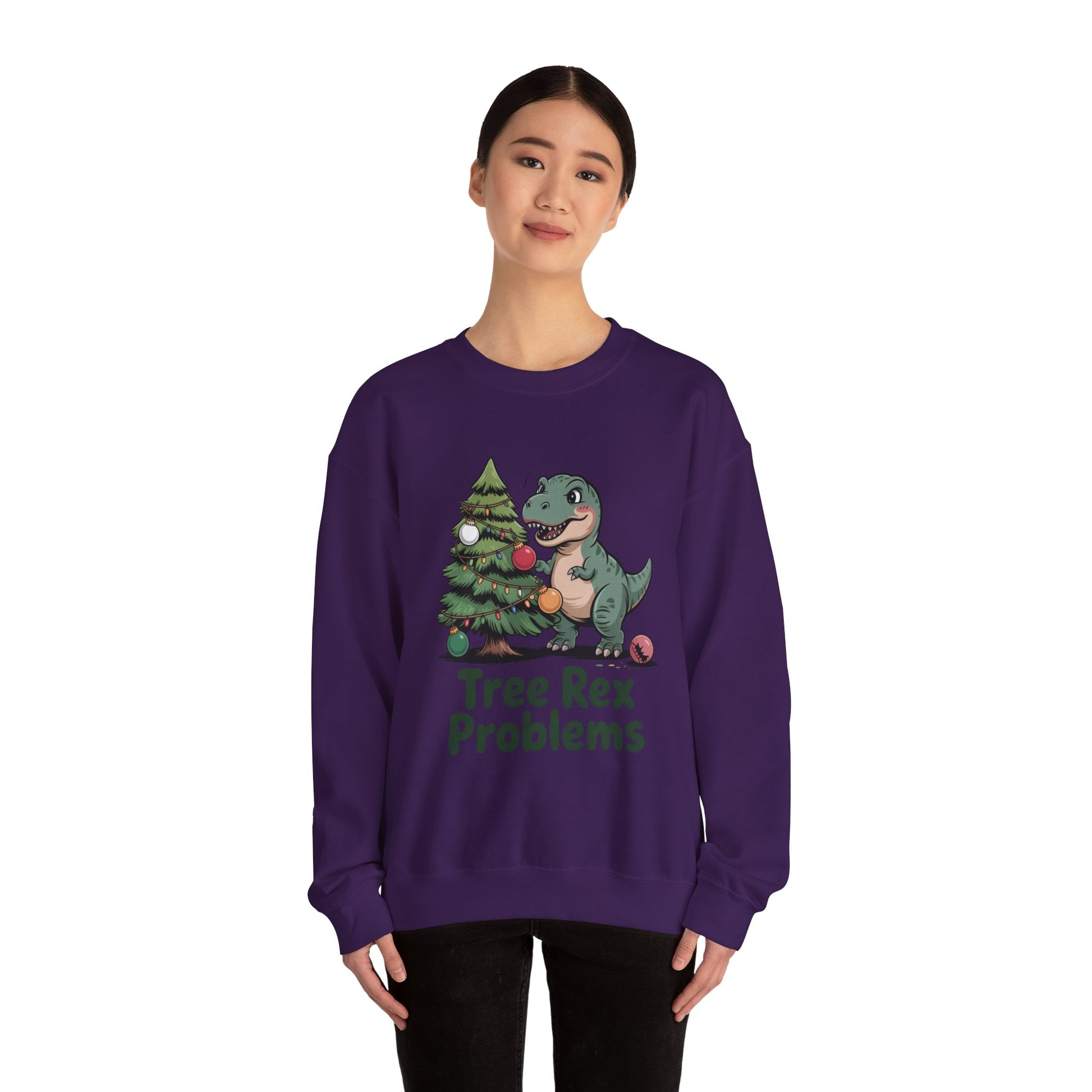 Get festive with the Christmas Crewneck Sweatshirt – Tree Rex Problems. Cozy, fun, and ideal for holiday parties or gifting this season.