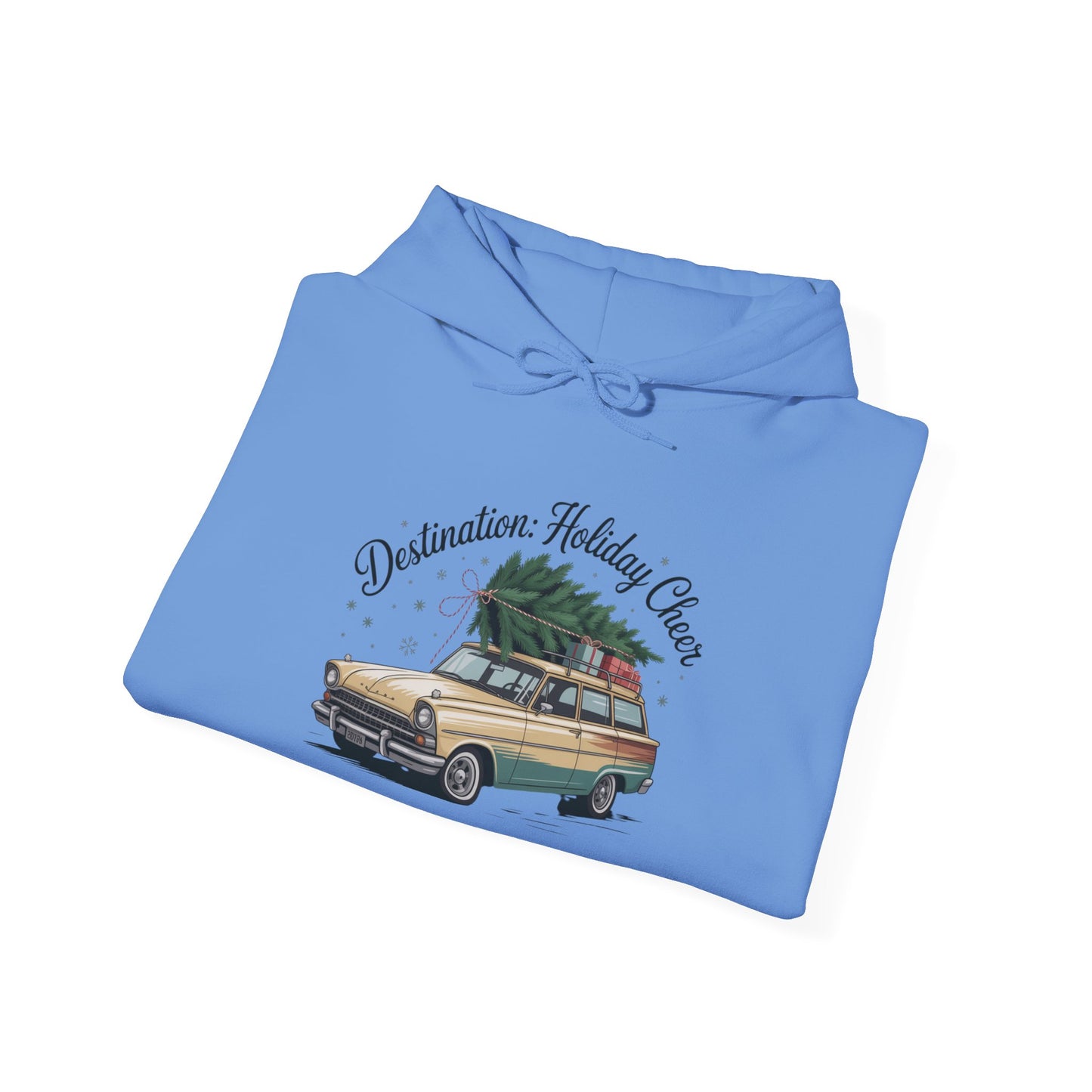 Hooded Sweatshirt Vintage Car Christmas Tree Destination Holiday Cheer