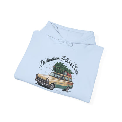 Hooded Sweatshirt Vintage Car Christmas Tree Destination Holiday Cheer