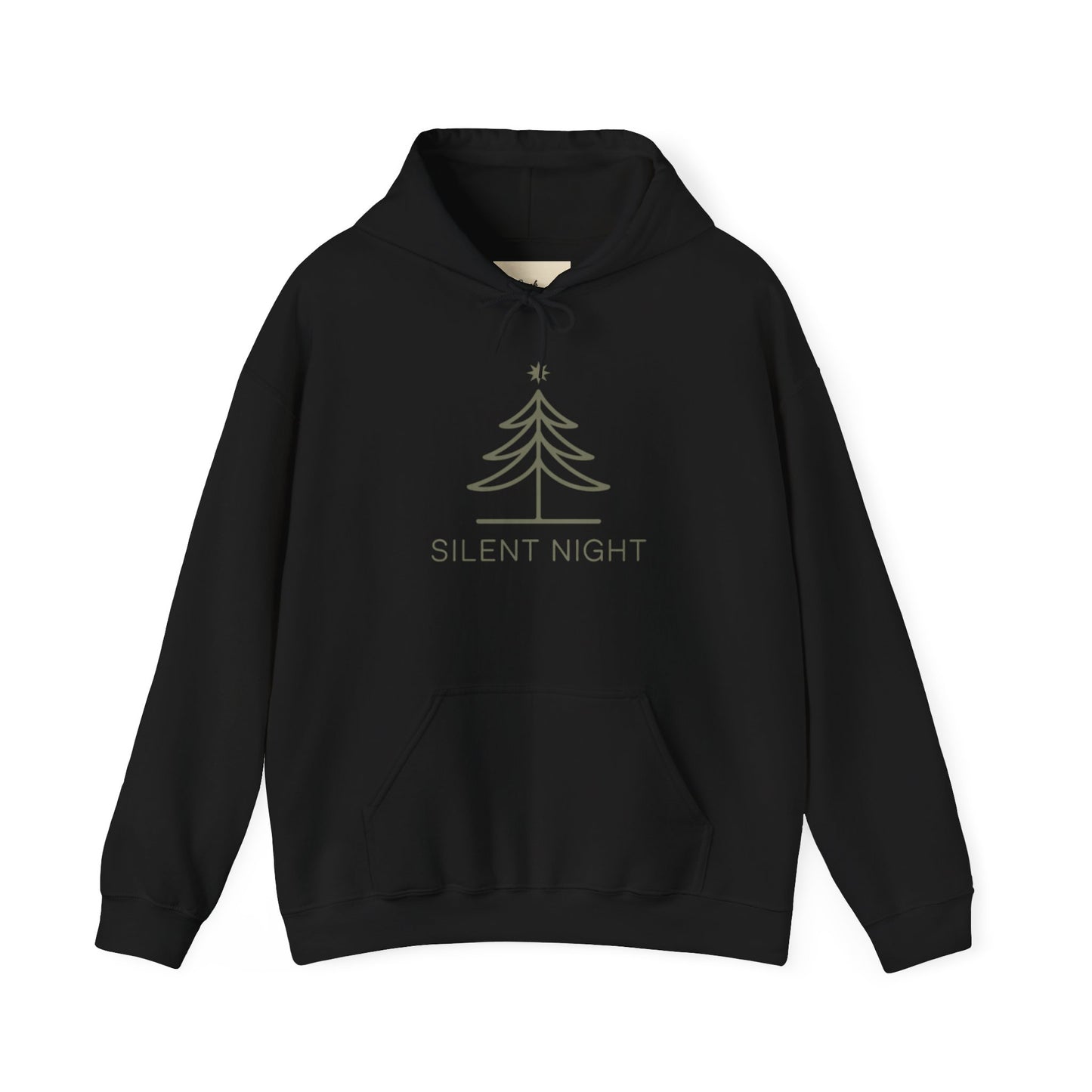 Hooded Sweatshirt Minimalist Evergreen Tree Silent Night Design