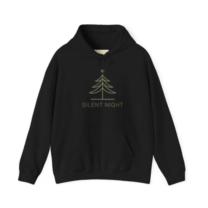 Hooded Sweatshirt Minimalist Evergreen Tree Silent Night Design