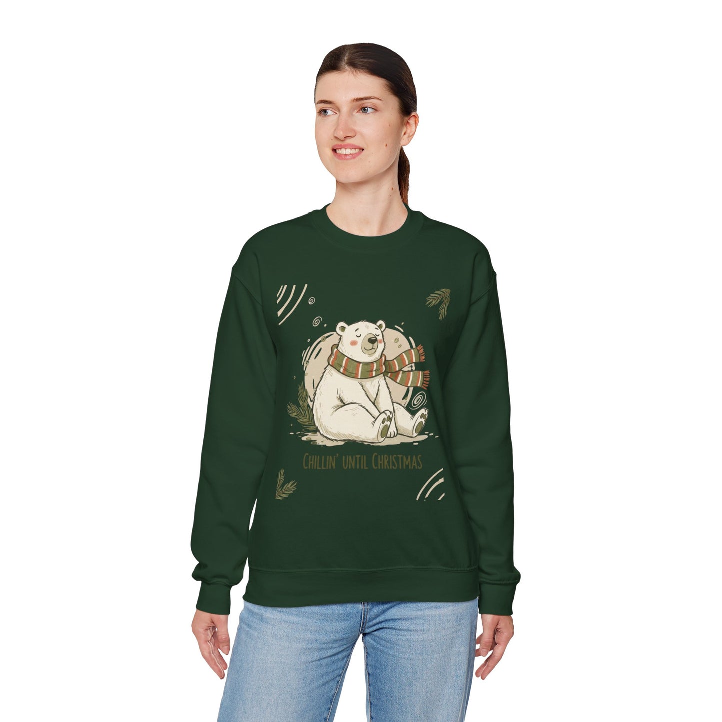 Crewneck Sweatshirt - Chillin' until Christmas - Polar Bear Scarf Design