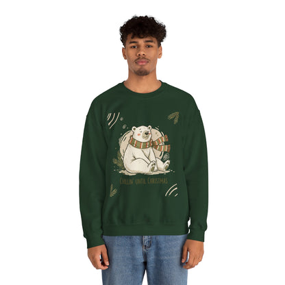 Crewneck Sweatshirt - Chillin' until Christmas - Polar Bear Scarf Design