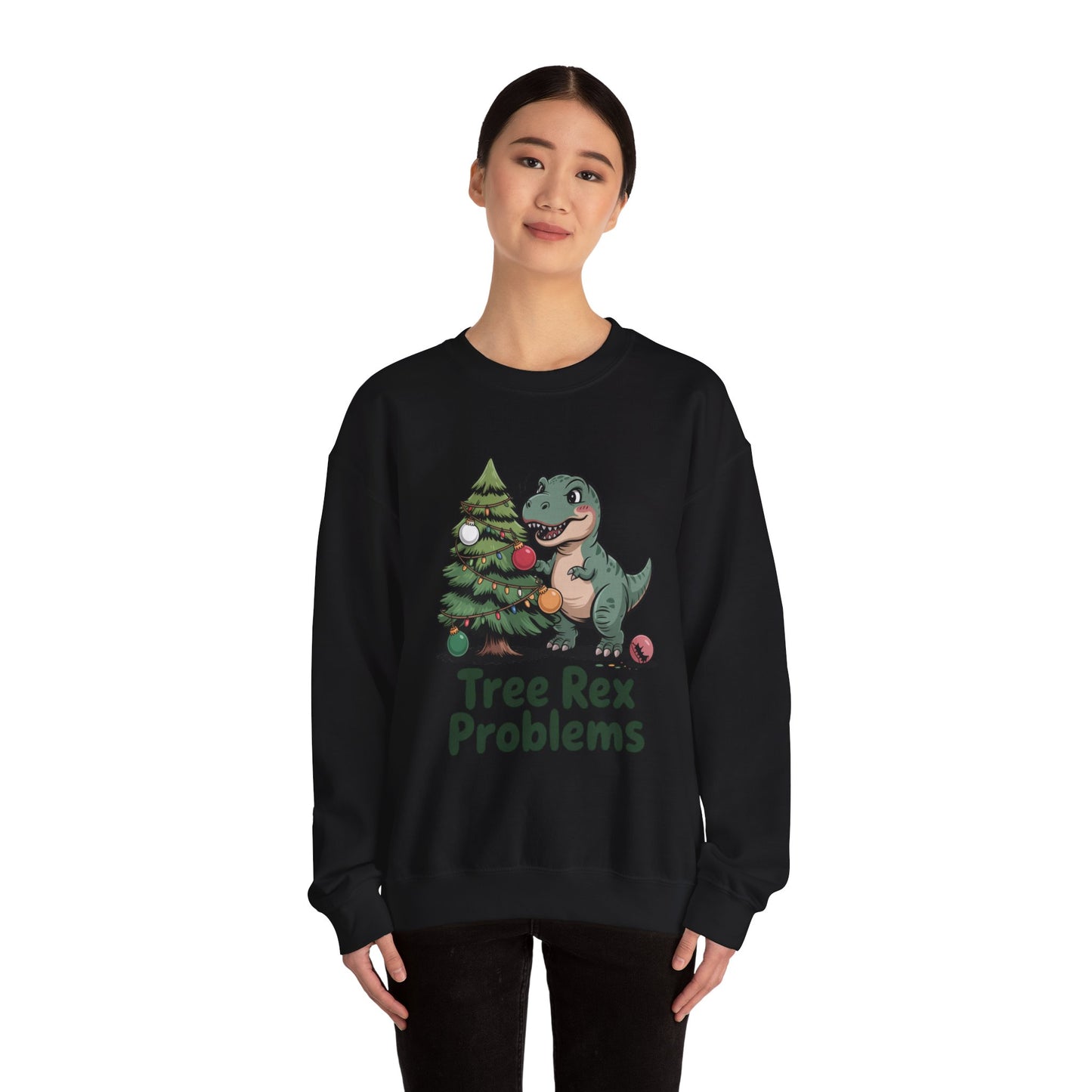 Get festive with the Christmas Crewneck Sweatshirt – Tree Rex Problems. Cozy, fun, and ideal for holiday parties or gifting this season.