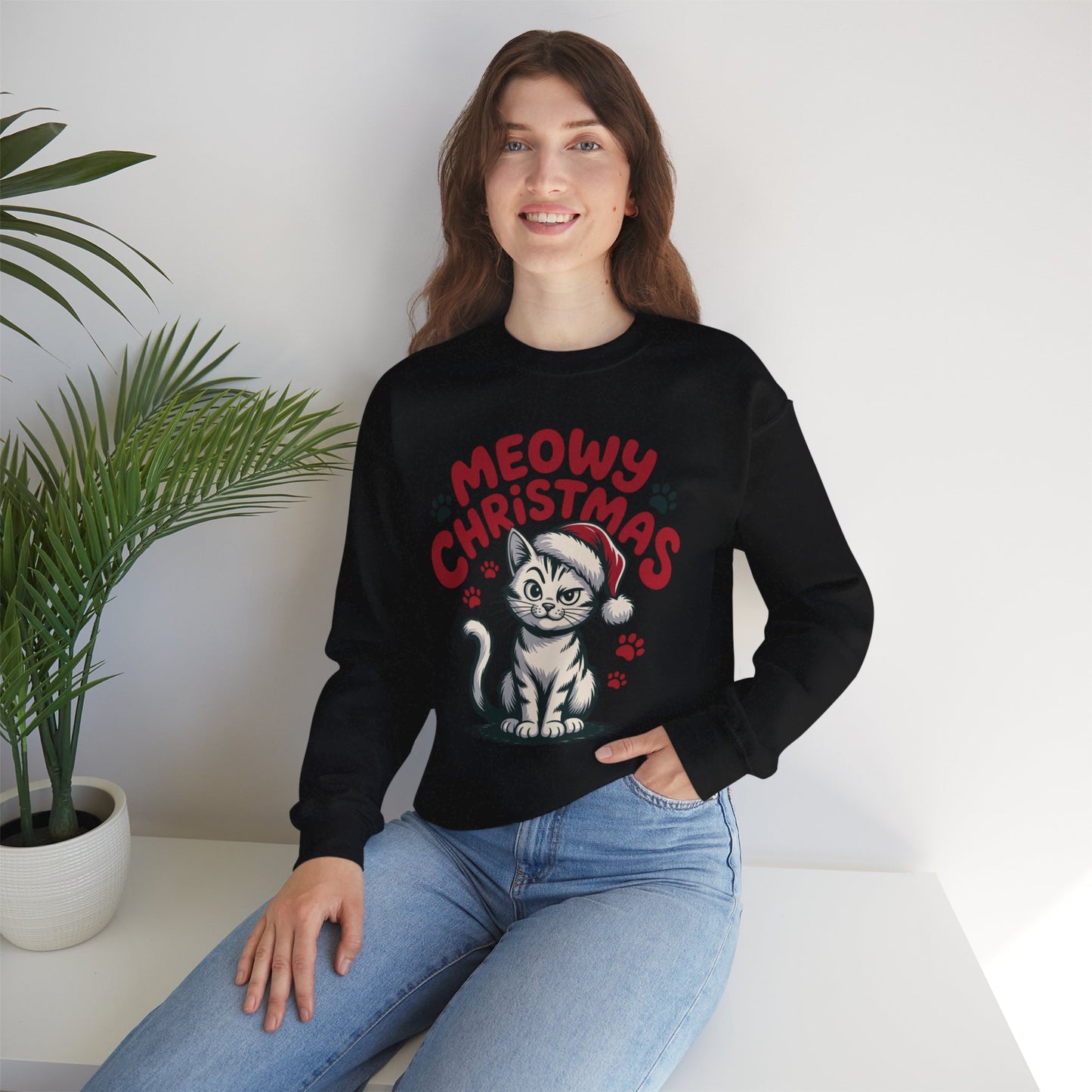 Christmas Sweatshirt - Sassy Cat Meowy Christmas