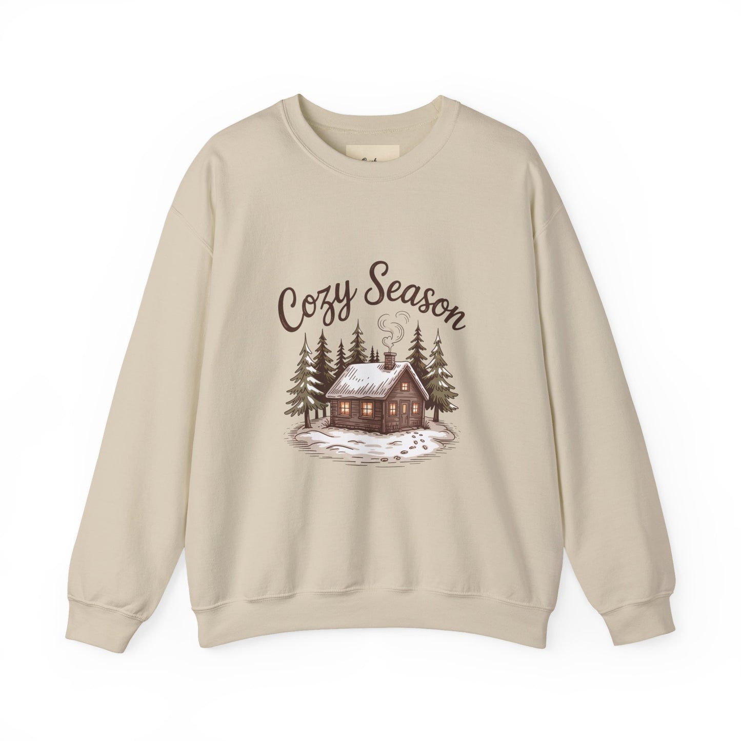 Crewneck Sweatshirt Cozy Season Cabin Snow Hand-Drawn Mocha Tones
