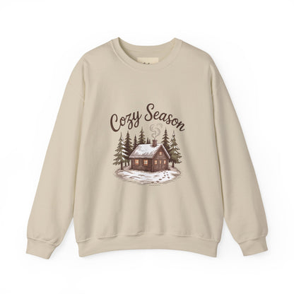 Crewneck Sweatshirt Cozy Season Cabin Snow Hand-Drawn Mocha Tones