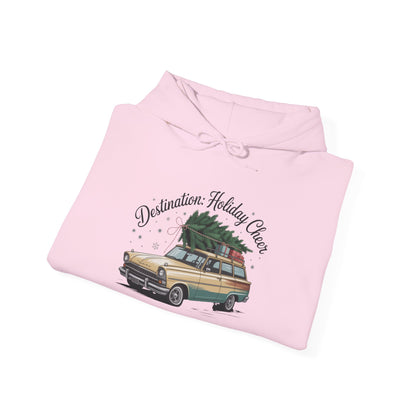 Hooded Sweatshirt Vintage Car Christmas Tree Destination Holiday Cheer